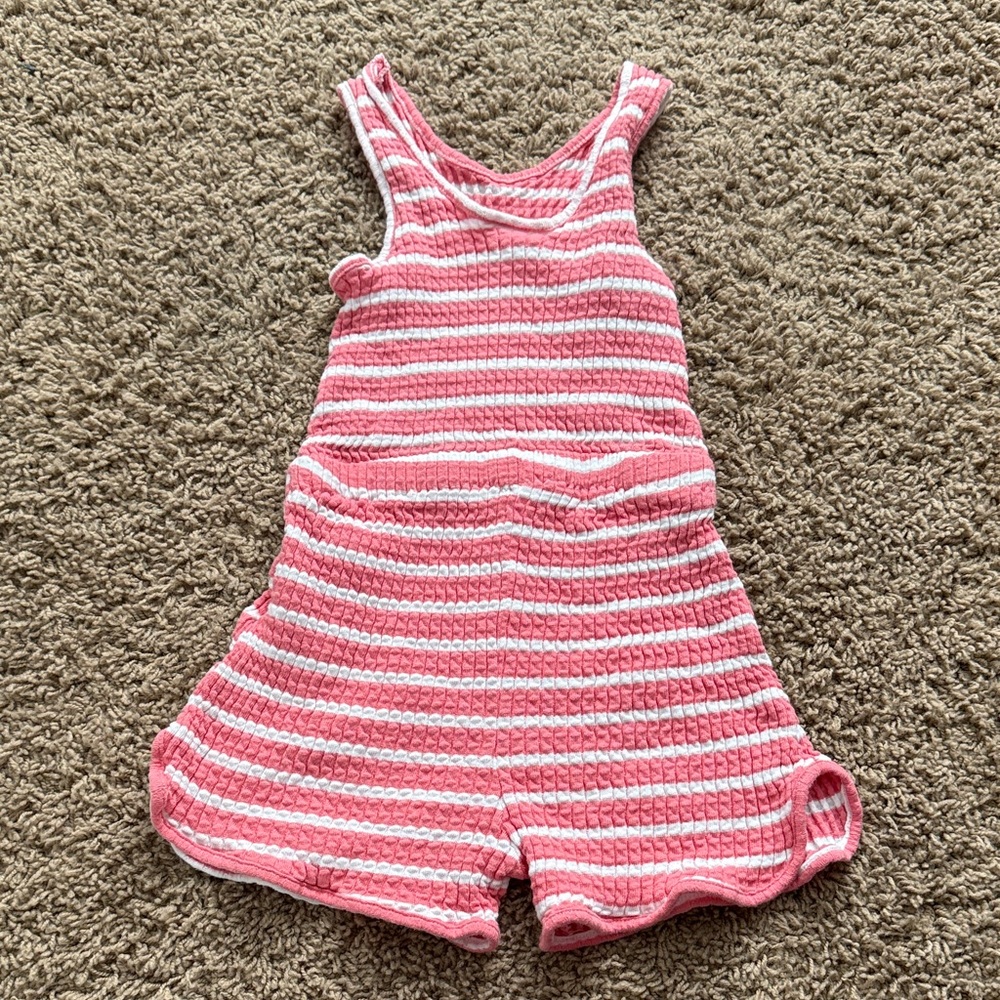 Pink and White Striped Knit Romper - Picture 3 of 3
